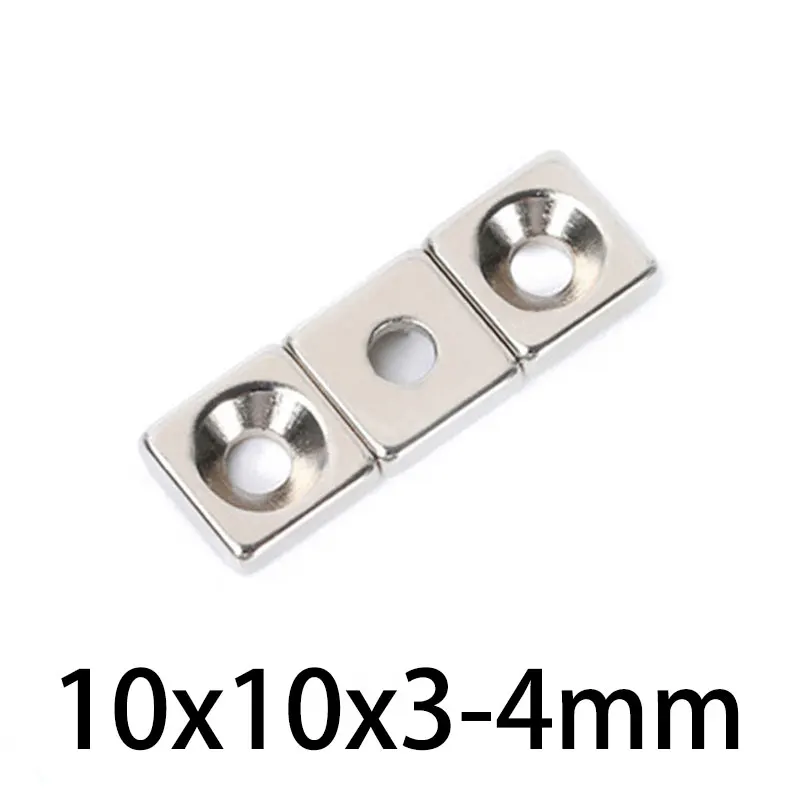 

5/10/20/50/100/200PCS 10x10x3-4mm Neodymium Countersunk Magnets Hole 4mm Strong Magnetic N35 Permanent Magnet