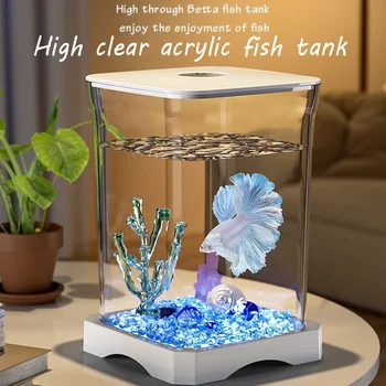 Desktop Small Fish Tank Living Room Aquariums Desktop Decorations New Small Acrylic Fish Tank Office Landscape Goldfish Tanks