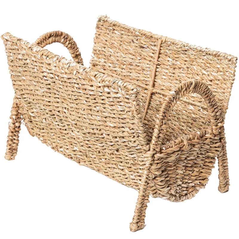 

Seagrass Magazine & Newspaper Storage Holder Decorative Handwoven Wicker for Organizing at Home Floor Standing Magazine Rack