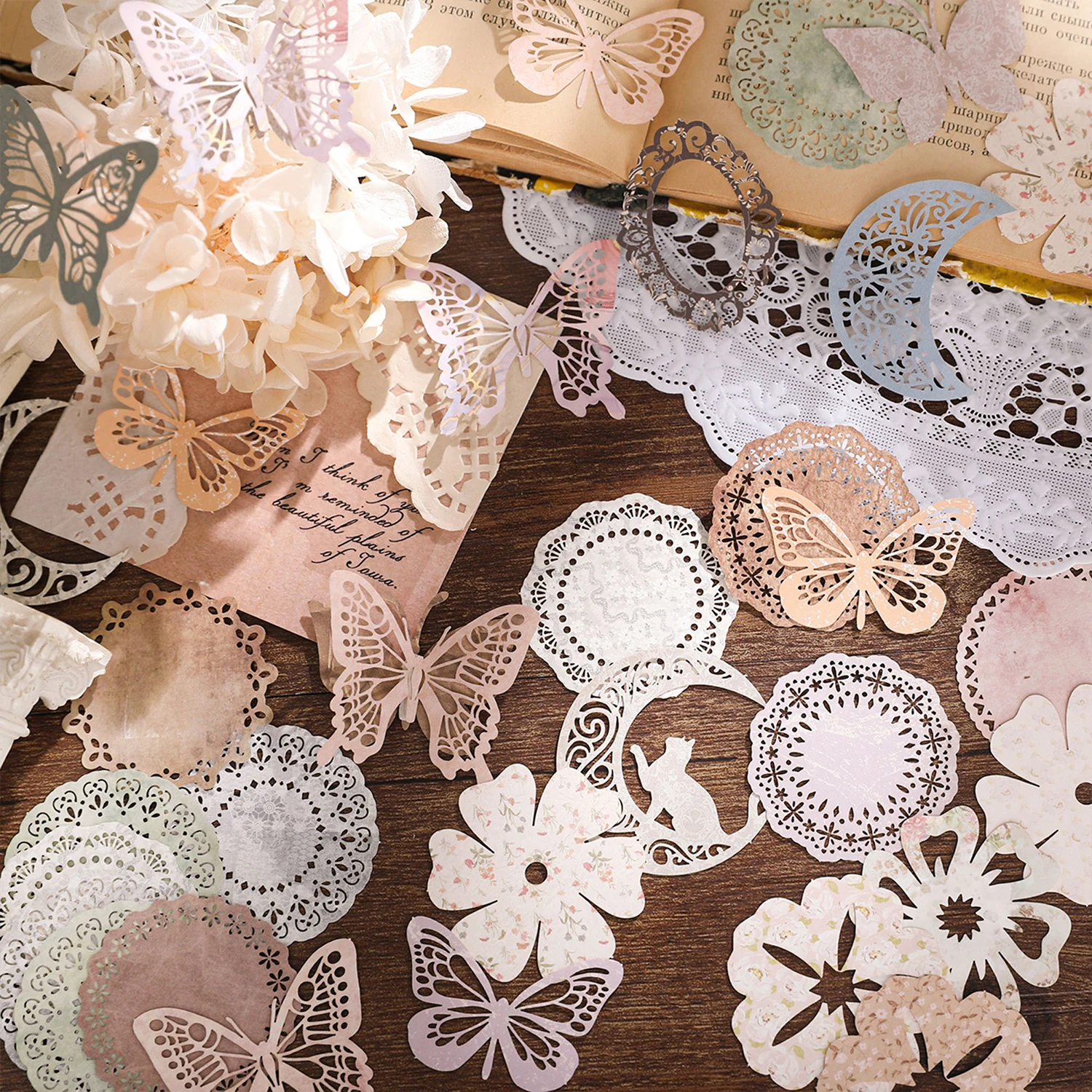 

30Pcs Cutout Lace Scrapbook Paper Butterfly Flower Moon Cutout Decorative Paper DIY Craft Paper Stationery For Journal Scrapbook