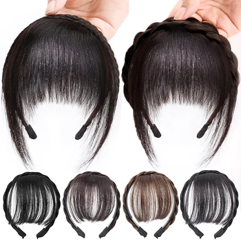 가발 앞머리 헤어밴드 가짜 머리띠 프린지 헤어 익스텐션, 여자 헤어 클립, 익스텐션 헤어 액세서리, 헤어피스 클립 상품 이미지