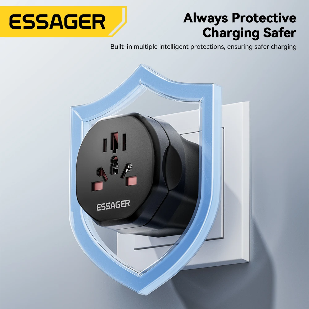 Essager Travel Power Adapter US UK Male To EU US UK AU Female Plug Universal Conversion Travel Plug With Protection Door Charger