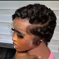 Perruques courtes bouclées style pixie bob 13x4 avec dentelle frontale, en cheveux humains brésiliens Remy, pour femmes, perruque en dentelle de 6 pouces 3