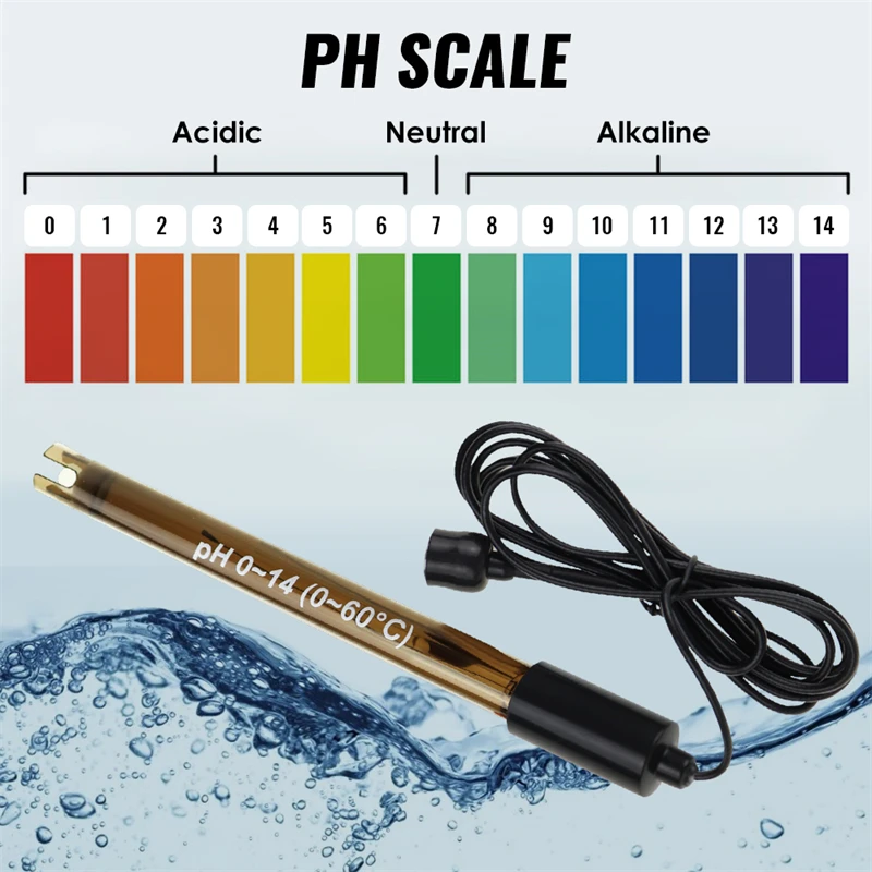 Pool Replacement Ph Probe Electrode PH Connector Probe For Hydroponics Saltwater Aquarium Ph Meter BNC Type 50 Ohm Water Tester