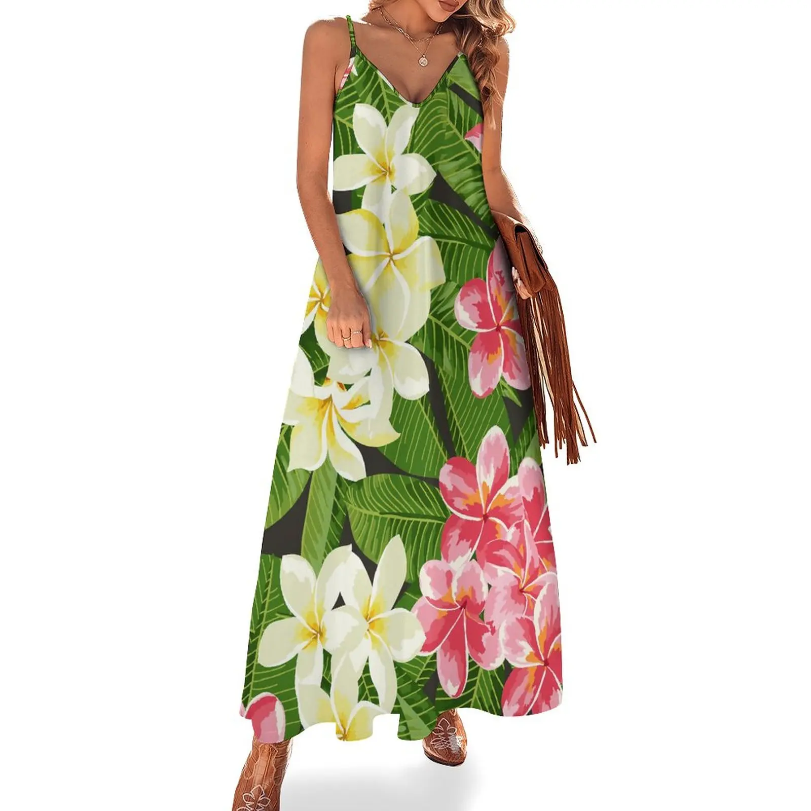 

Cozy Floral Print Brand Design Tropical 3d Machine Printed Custom Classic Beach Social Women Sling Dress For Female