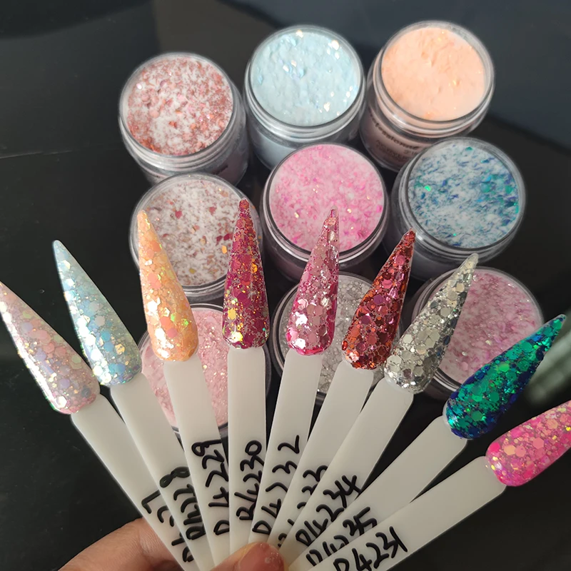 1OZ Hexagon Sequins Acrylic Powder (28g)Extend/Engraving acrilico Powders 9Color Chunks Mixed-Size Sequin ongle acrylique poudre