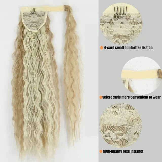 Synthetic corn wavy long ponytail for women hairpiece wrap on clip hair extensions black brown pony