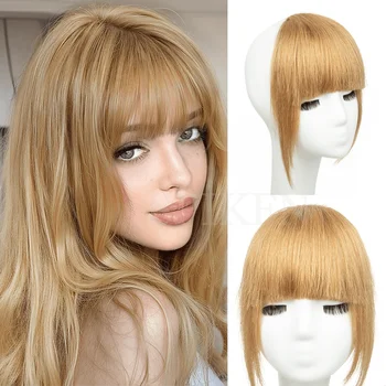 Blonde 3D Blunt Cut Clip-In Bangs Human Hair Pieces  Natural Staight Hair Bangs Clips in Fringe Bangs Hairpiece for Women