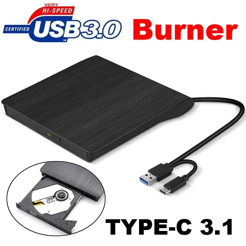 

USB 3.0/2.0 Type-c 3.1 Slim External DVD RW CD VCD Writer Burner Drive +Reader Player For Laptop PC computer Notebook