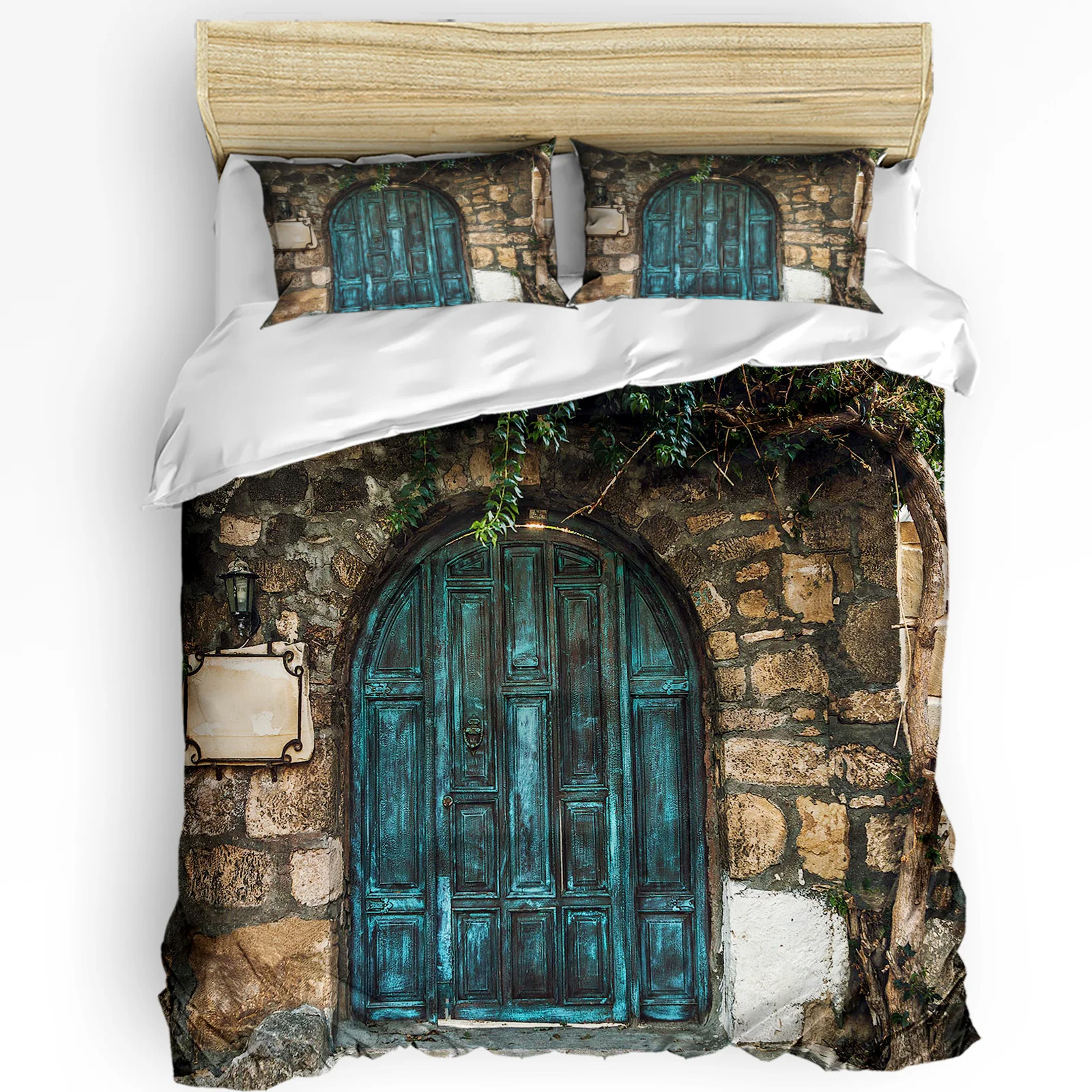 

Vintage Brick House Wooden Door Duvet Cover Bed Bedding Set Home Textile Quilt Cover Pillowcases Bedroom Bedding Set No Sheet