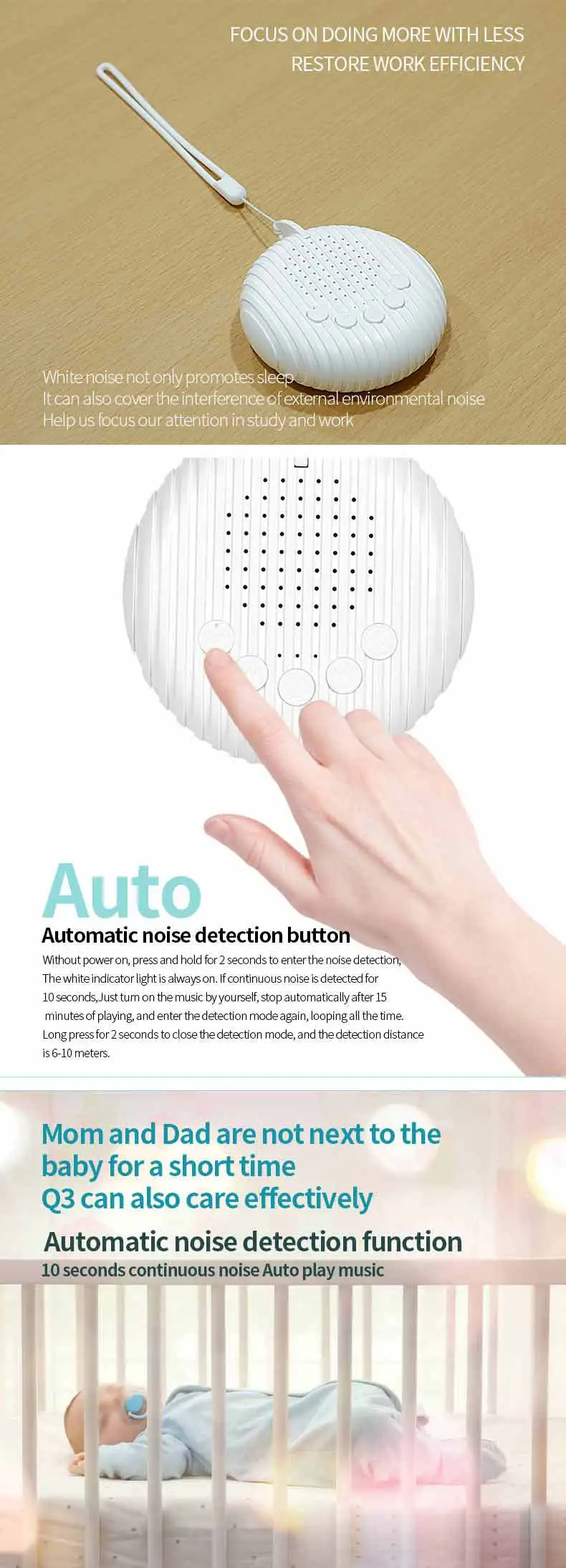 White Noise Sound Machine Portable Baby Sleep Machine 10 Soothing Sounds Volume Adjustable Built-in Rechargeable Battery USB_voghion.com