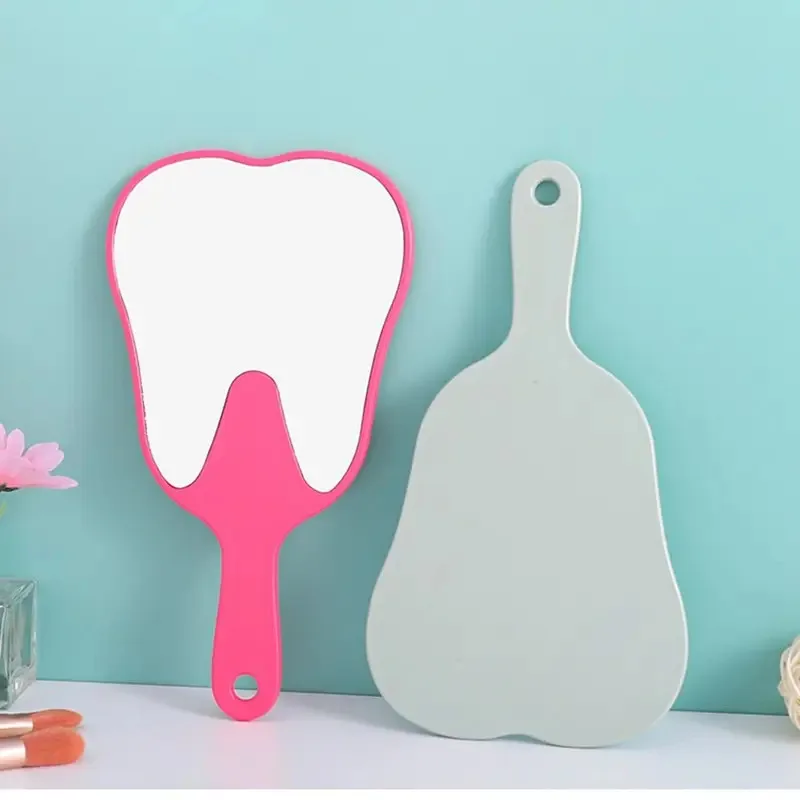 Tooth Shaped Handheld Mirror Cute Makeup Mirror Hand Held Dental Mirrors With Handle High Definition Makeup Hand makeup mirror