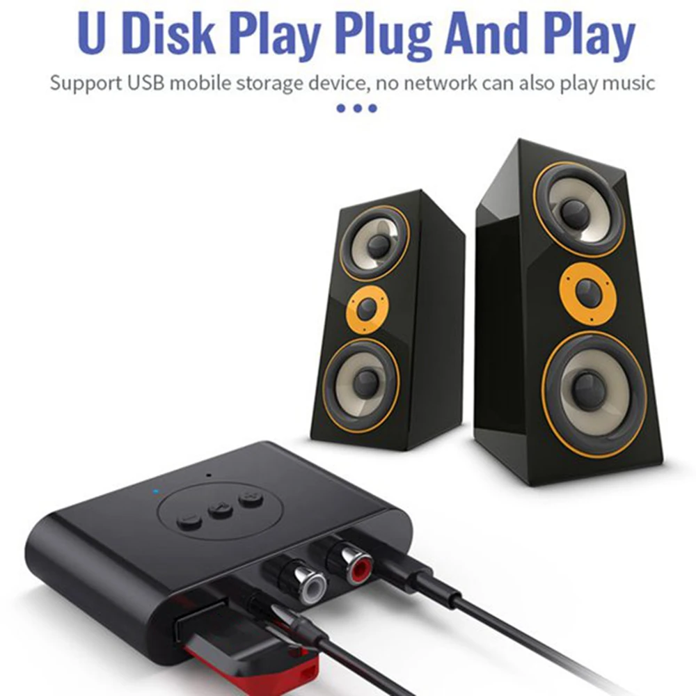 Bluetooth 5.2 Audio Receiver NFC USB Flash Drive RCA 3.5mm AUX USB Stereo Music Wireless Adapter with Microphone