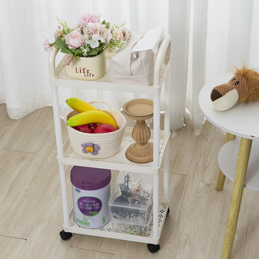 3-4 Layers Of White Simple Plastic Splicing Receiving Rack, Bathroom Light Small Item Storage Trolley, Floor Standing Storage Ra 3