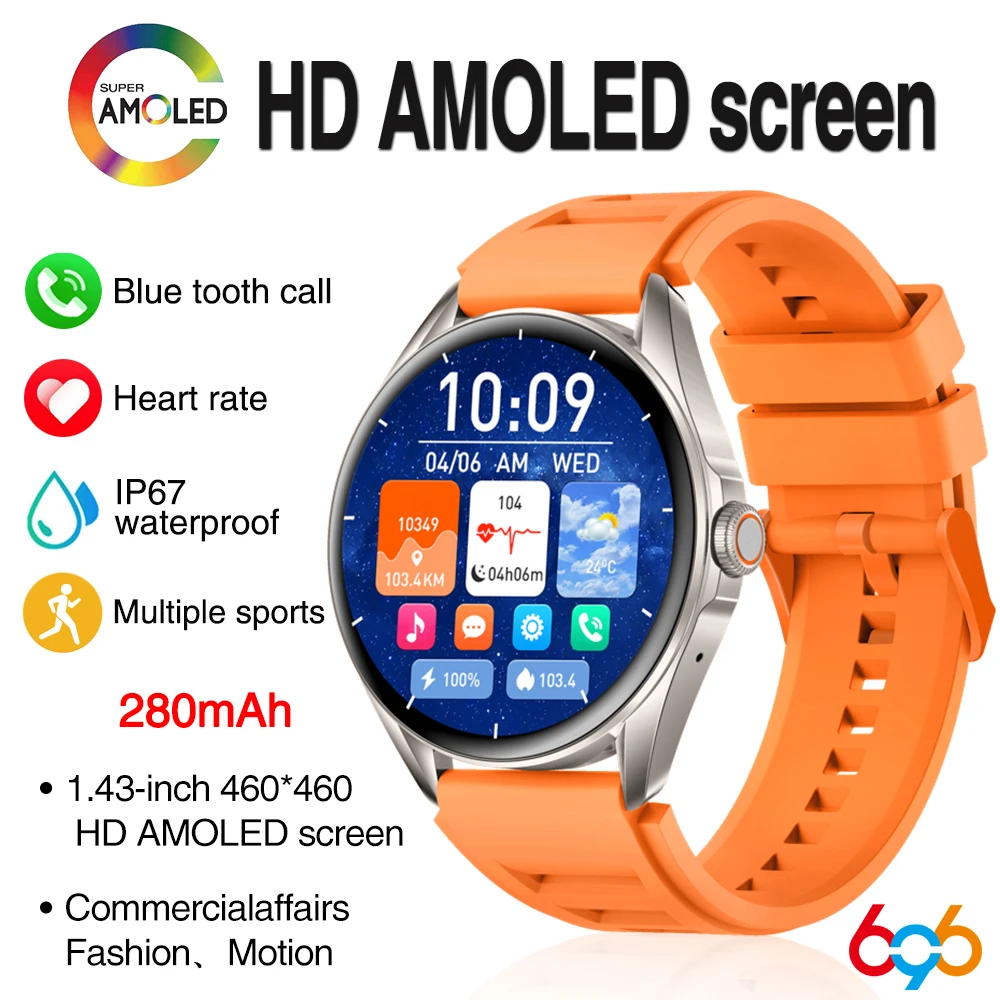 

New Men Women 1.43" AMOLED Screen Blue Tooth Call Sports Fitness Smartwatch 24H Heart Rate Waterproof Watches Music Smart Watch