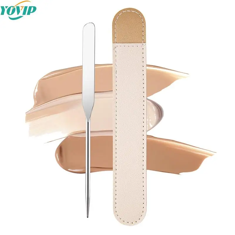 Aço inoxidável Dual Heads Maquiagem Espátula, Bastão de Mistura, Creme de Fundação, Cosméticos Make Up Tool com um Saco, 1Pc