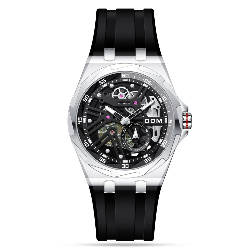 DOM Mechanical Automatic Watch  Leisure Business High Luxury High quality men's watch  Men's Mechanical watchSilver
