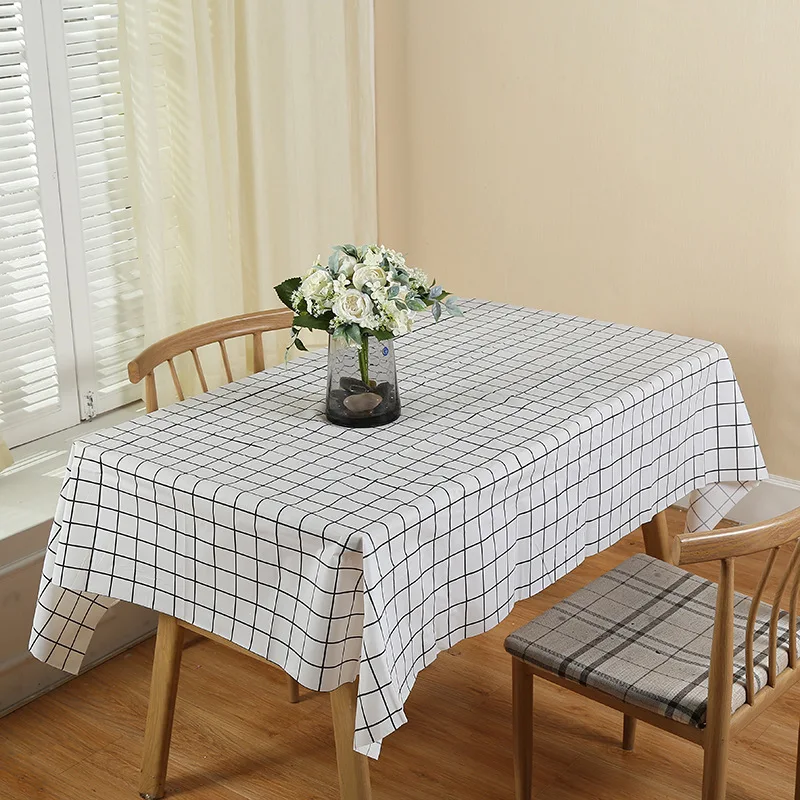 Plastic PVC Rectangula Grid Printed Tablecloth Waterproof Oilproof Kitchen Dining Table Colth Cover Mat Oilcloth Antifouling