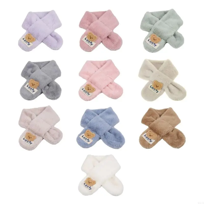 QX2D Cartoon Bear Baby Scarf Autumn Winter Kids Neck Scarf Warm Boys Girls Neckerchief Fashionable Windproof Neck Warmer