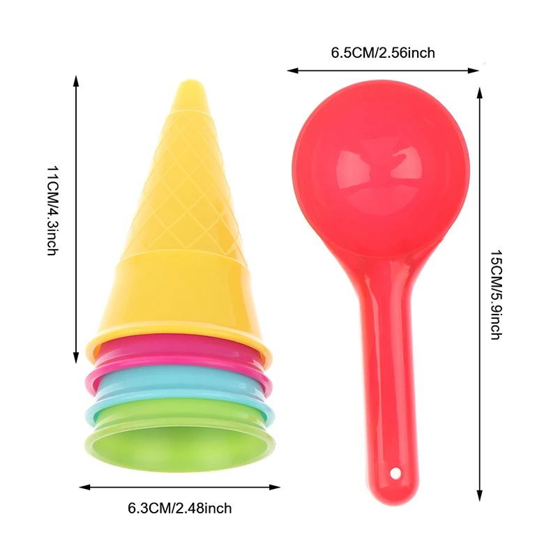 5 Pcs/lot Cute Ice Cream Cone Scoop Sets Beach Toys Sand Kids Children Outdoor Play 6
