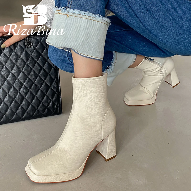 

RIZABINA Size 33-40 Genuine Real Leather Women Ankle Boots High Heels Winter Women'S Shoes Fashion Daily Short Boot Footwear
