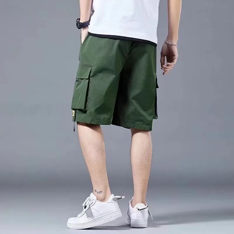 American White Hiphop Short Pants Work Man High Street Loose Casual Wide Leg Male Multi Pocket Middle Pant for Men Cargo Shorts