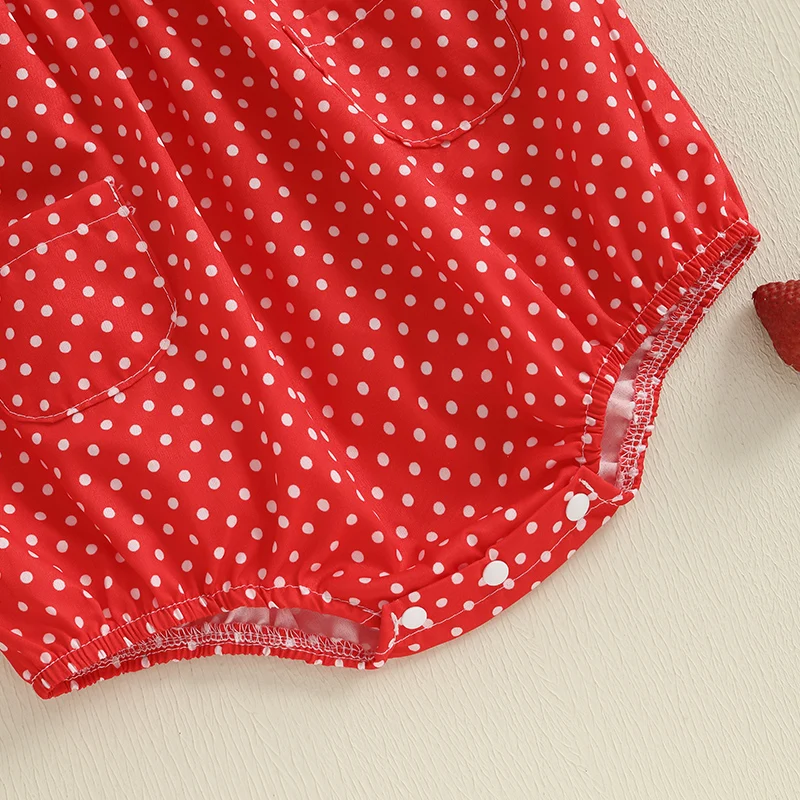 FOCUSNORM 0-24M Schöne Baby Mädchen Sommer Strampler Erdbeere Stickerei Polka Dot Print Gesmokt Rüschen Fliegen Sleeve Overall – Detail 9