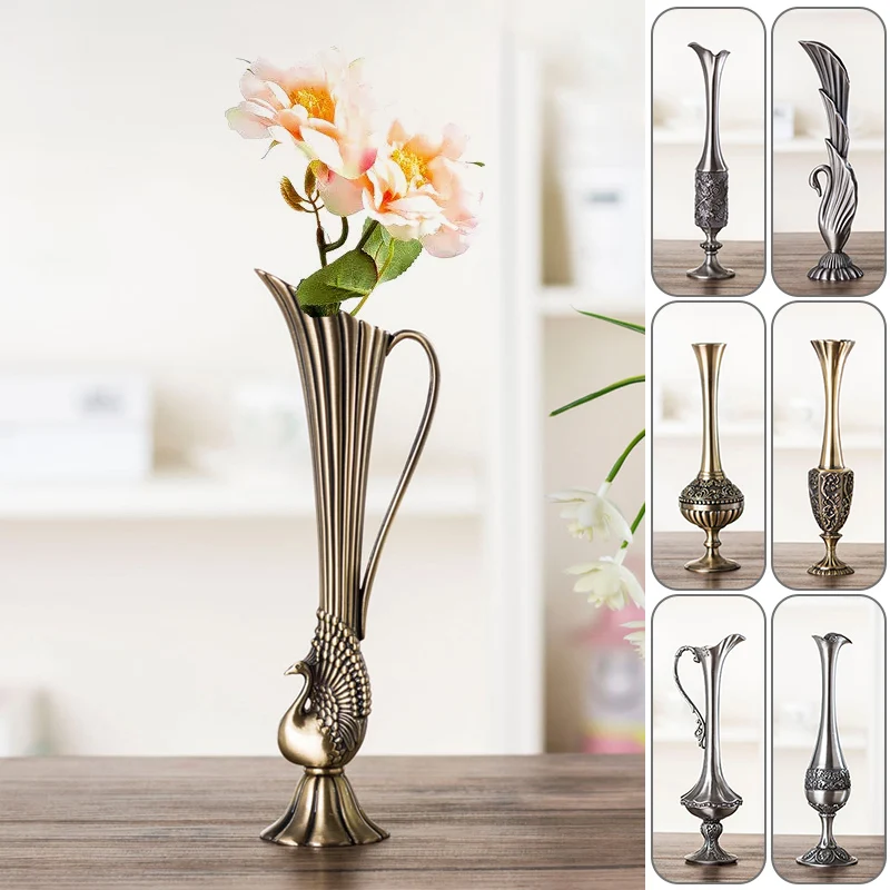 

Vintage Metal Vase Retro Art Craft Dining Table Decor Tabletop Ornaments Flower Vases Antique Classic Home Decoration