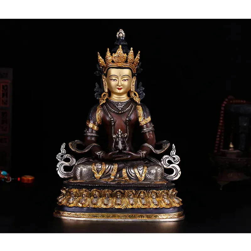 

High grade Buddha# 32CM Large--HOME Talisman efficacious Protection # Tibetan Nepal Buddhism plated gold silver buddha statue