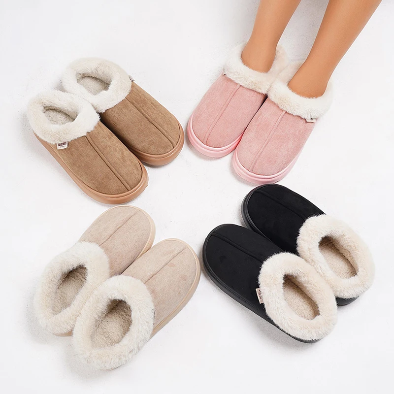 2025 New Fluffy Platform Slippers for Women Fashion Winter Plush Warm Cotton Shoes Woman Comfortable Non Slip Unisex Home Slides