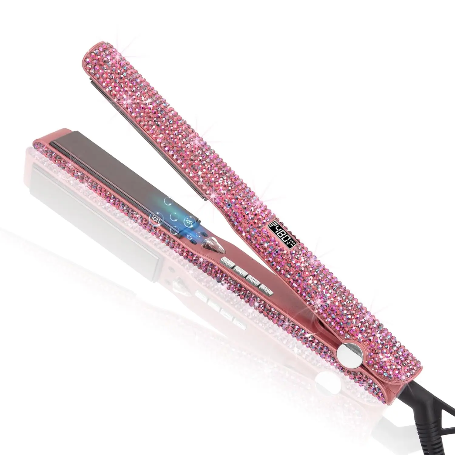 Straightener and curler 2 in 1 dazzling Rhinestone Crystal Bling Straightening crimped flat iron 30s fast heating dual voltage 6