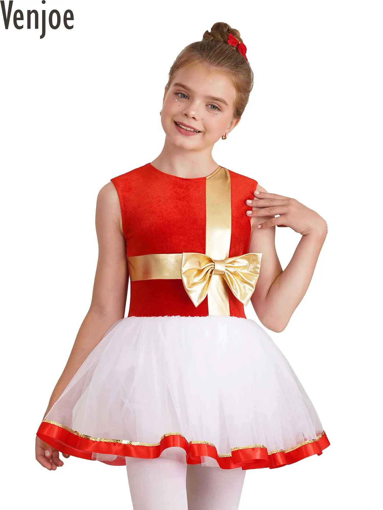 

Kids Girls Christmas Costume Sequin Ballet Dance Tutu Dress Leotard Holiday Carnival Party Costume Xmas Santa Claus Dancewear