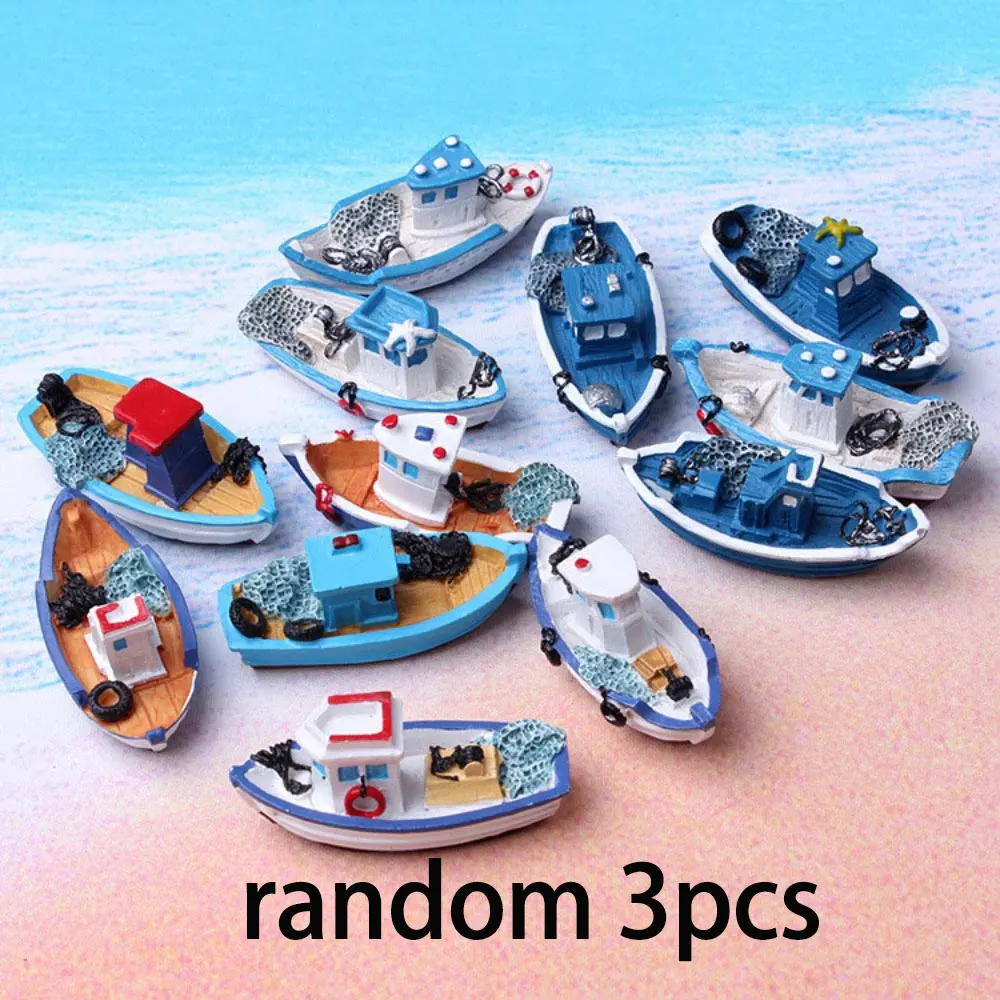 Nautical Mini Resin Boat Figurines for Micro Landscape and Dollhouse Decor