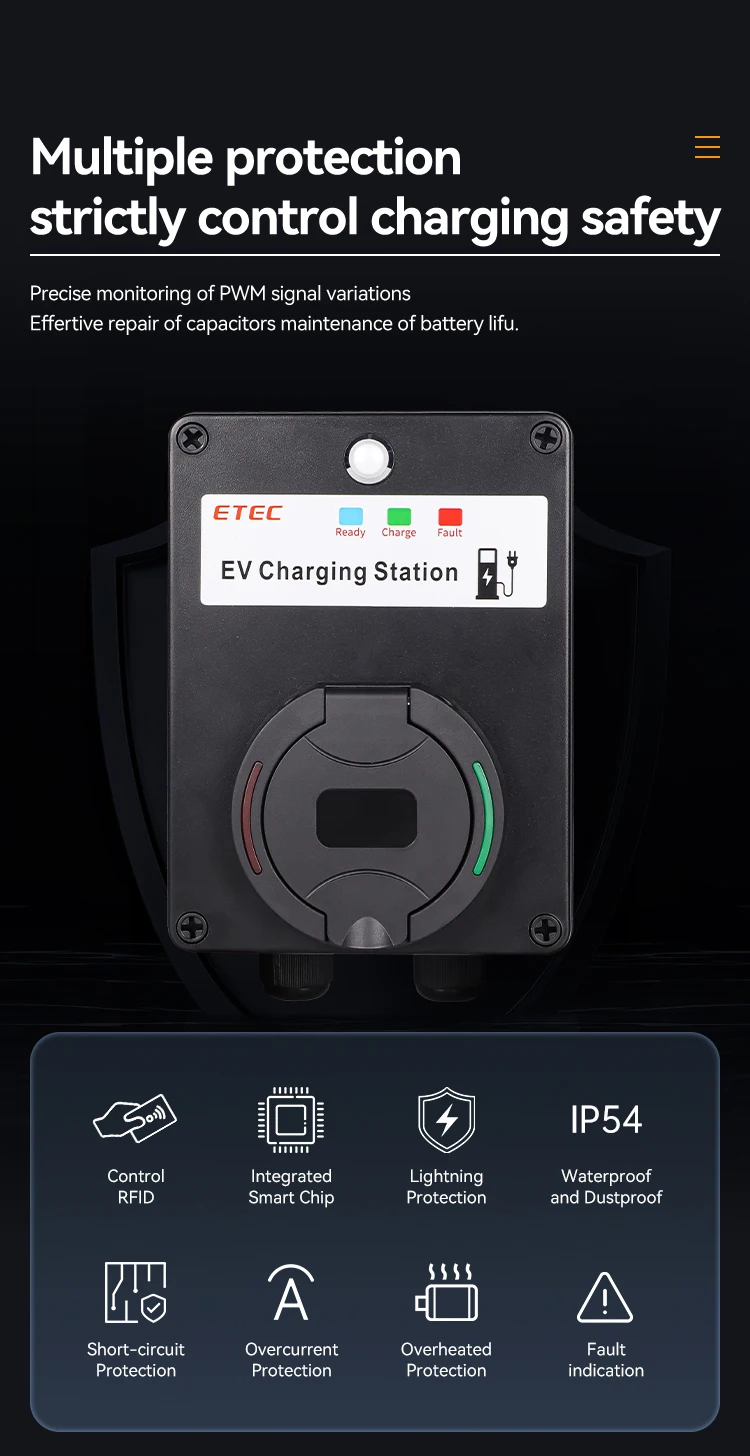 EVSE Wallbox EV Charger Wall Type2 32A 22kw/7kw Single/Three Phase Mount Chargin