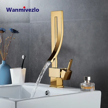Wanmivezlo Rubinetto per lavabo da bagno Rubinetti miscelatori a cascata montati su piano in ottone Miscelatore acqua calda fredda monocomando 1