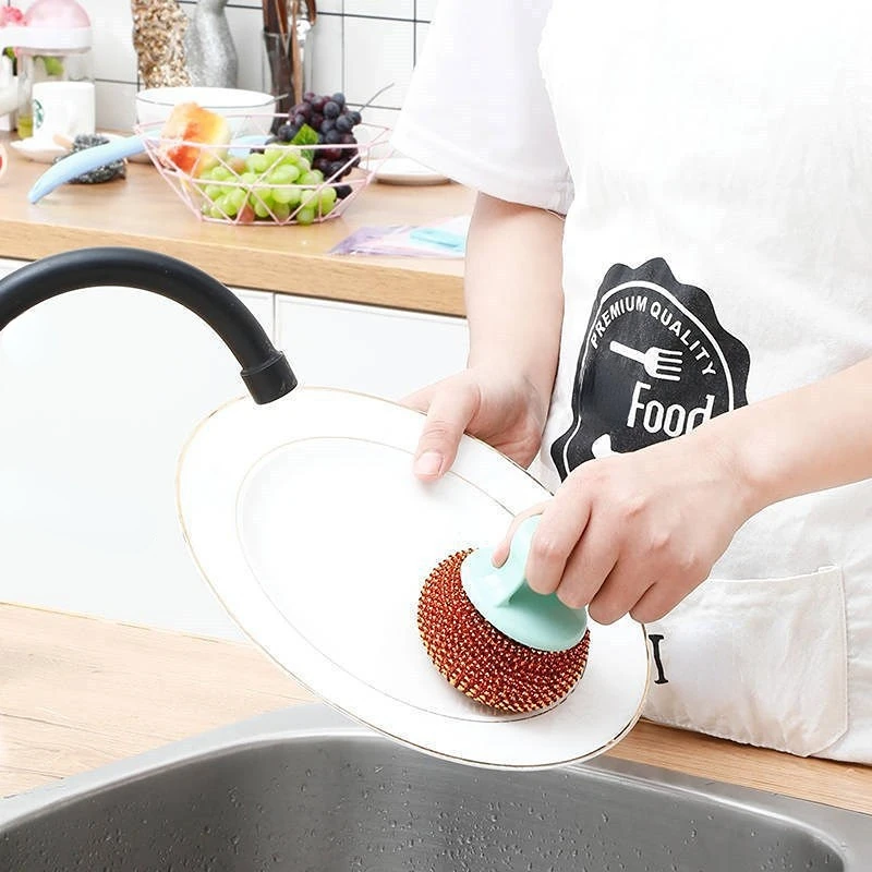 Steel wire ball brush Long handle pan cleaning brush dishwashing brush stainless steel wire ball kitchen cleaner Kitchen tools kitchen cleaning brush