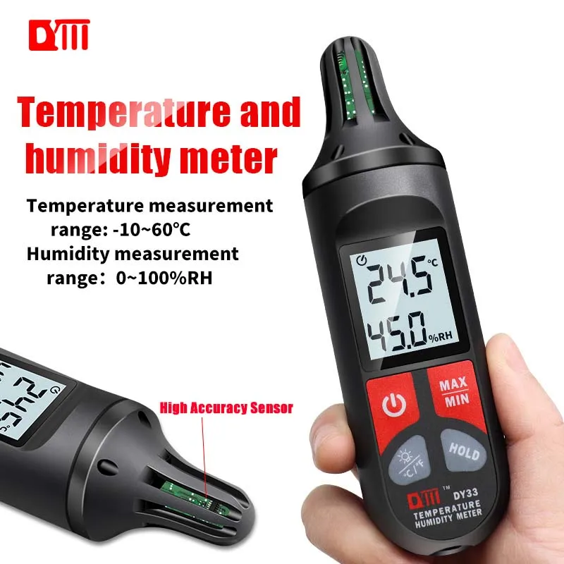 Thermometer Hygrometer Digital Thermometer Temperature and Humidity Meter Hygrometer Thermometer DY33 Digital Temperature Humidity Meter Thermometer Accurate Measurement Hygrothermograph Handle Type Hygrometer MAX/MIN Mode