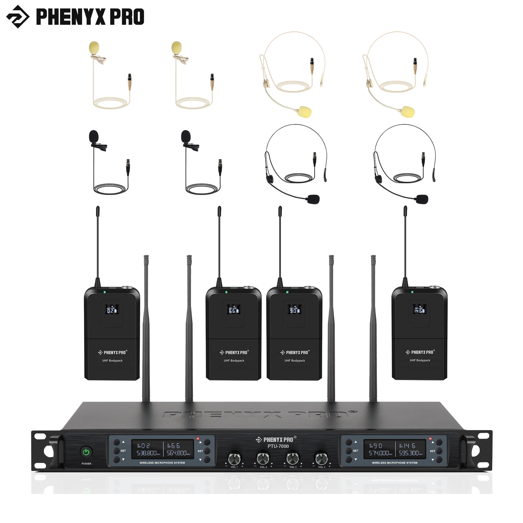 Sistema de microfone sem fio Phenyx pro, headset 4 canais, cobertura de