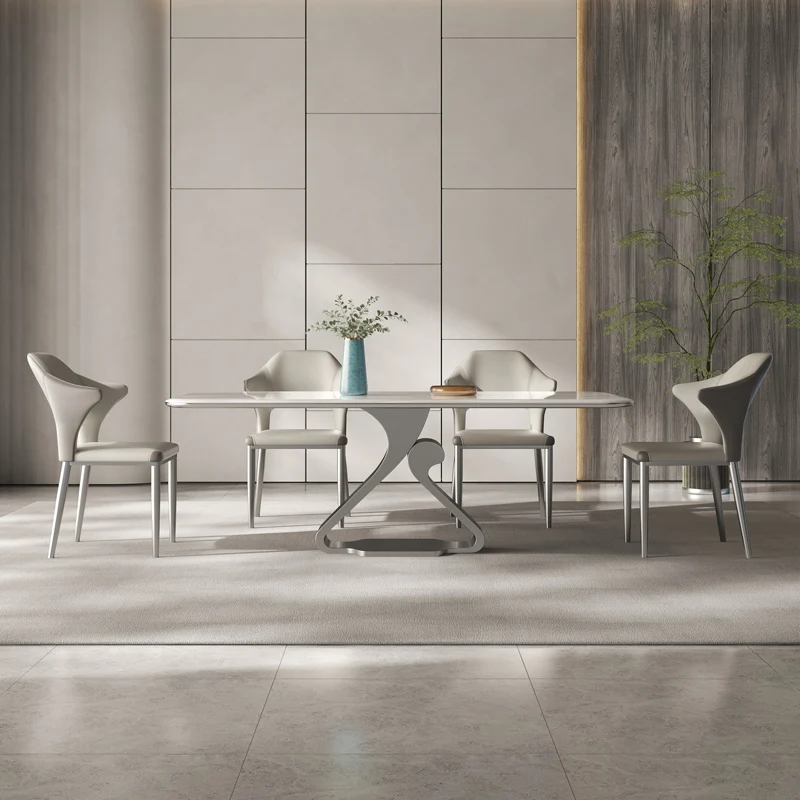 

Grey extremely simple rock plate table designer Italian simple villa family rectangular table and chair