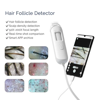 Rilevatore portatile del cuoio capelluto dei follicoli piliferi 50X/200X Lente d'ingrandimento dei pori Mini Eetector della pelle e dei capelli Analizzatore della pelle Tester della pelle