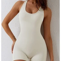 Womens Sexy Backless Tank Rompers Yoga Playsuit Top Bodycon One Piece Halter Sleeveless Bodysuit Short Jumpsuits With Chest Pads - Image 3