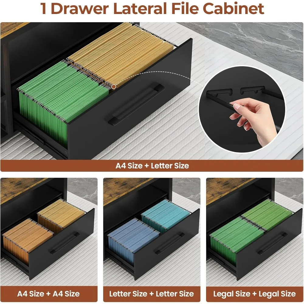 71" Executive Desk, Large Office Desk, Widen File Drawers, Power Outlets, Reversible L Shaped, Corner Desk, Storage Shelves 6