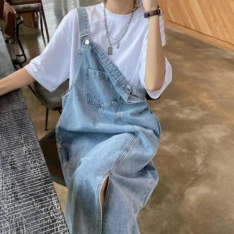 용수철 여름 데님 전체 원피스 여성 민소매 청바지 드레스, 여성 패션 솔리드 슬립 캐주얼 루즈 스파게티 스트랩 드레스