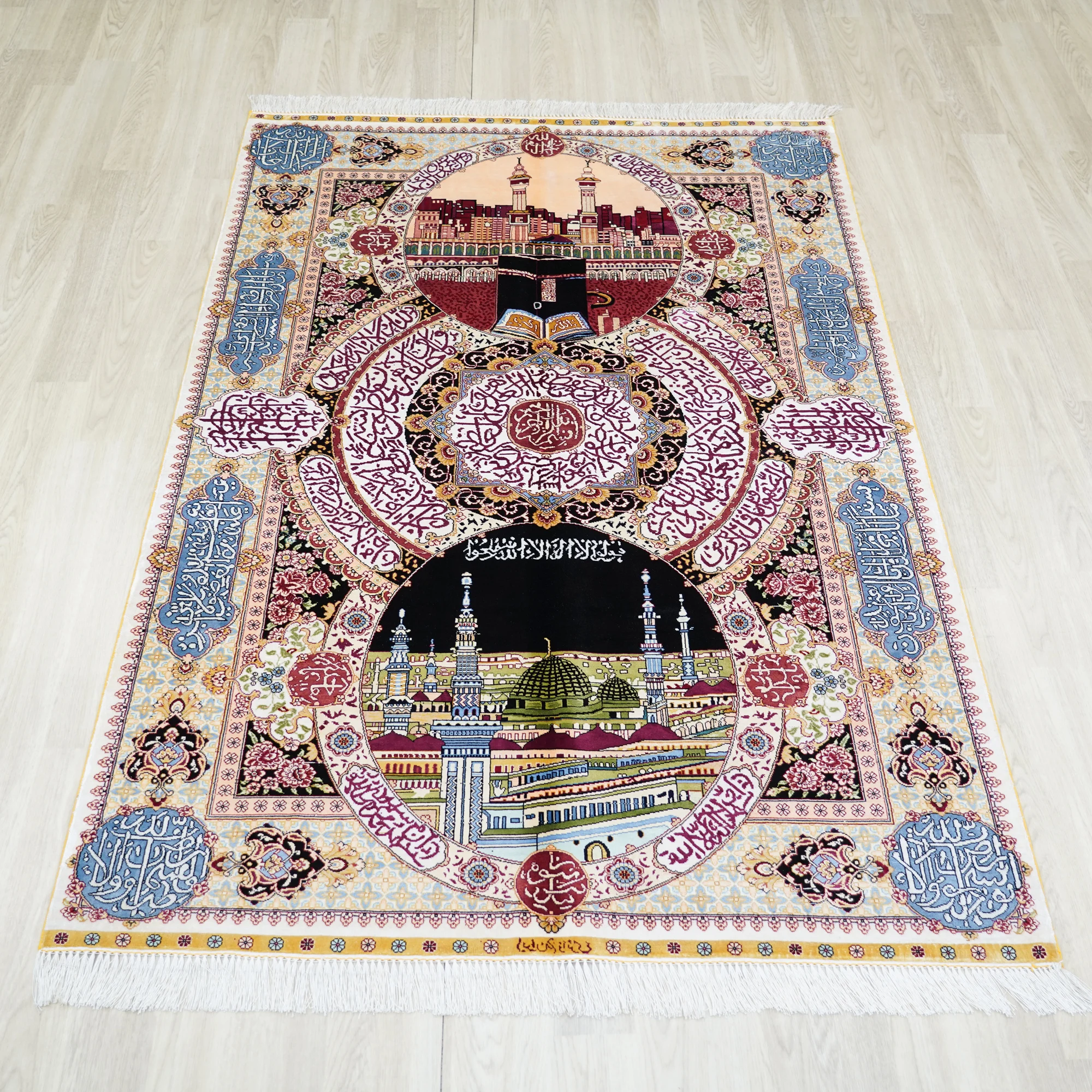 Handmade Silk Knotted Persian-Style Prayer Rug 1