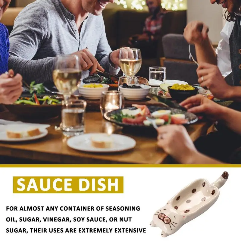 Ceramic Soy Sauce Dish Dipping Bowls Cat Shape Ceramic Sauce Dishes Japanese Seasoning Plate Small Kitchen Accessories For