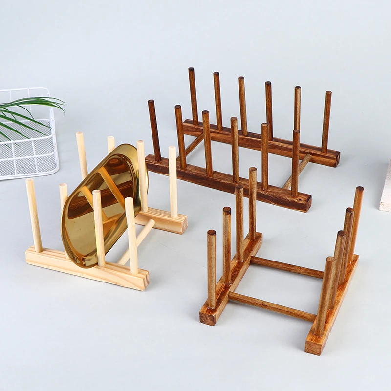 ㈅Wooden Dish Drainer Rack Plate Dish Drying Rack Pot Lid Racks Kitchen Organizer Drying Cups Display Shelf Storage Rack
