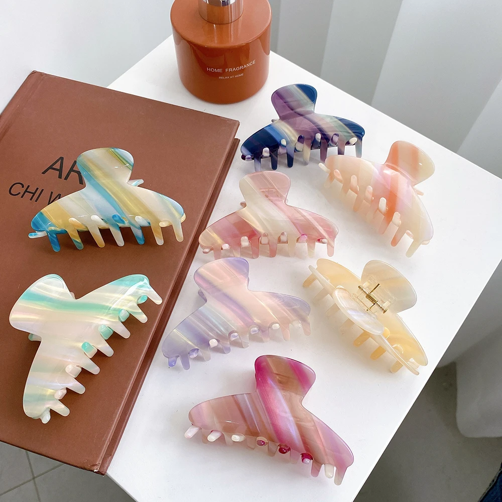 2022 Korea Fashion New 8.5CM Size Medium Gradient Hairpins Accessories Acetate Semicircle Colourful For Women Girls Hair Clips maleonn 1060r imitation mink hair watercolor brush large medium and small watercolor brush brush art set