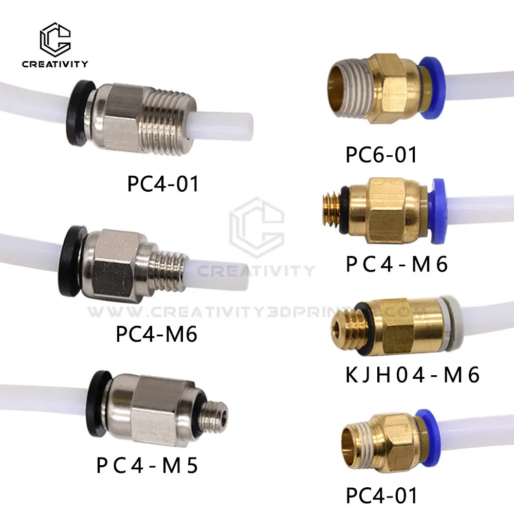 창의성 3D PC4-M6 PC4-M5 PC4-01 PC6-01 공압 직선 커넥터 부품 보어 4mm PTFE 튜브 필라멘트 M6 피드 피팅 커플러