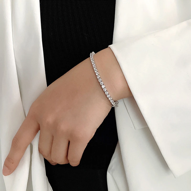 EWYA 925 Sterling Silver Moissanite Bracelet 0.1ct 3mm D VVS1