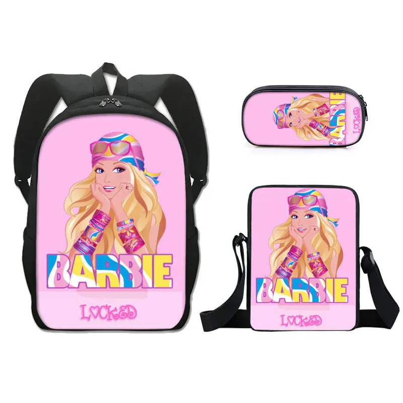 

Barbie Princess Children's Backpack Girls Polyester Cartoon Single-layer Pen Bag and Crossbody Bag Three-piece Set School Bag